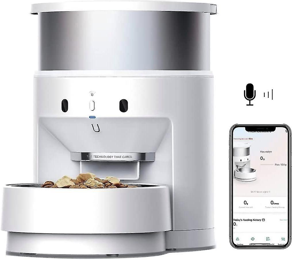Automatic Cat Feeder with 20s Voice Recorder, Stainless Steel, WiFi Enabled Auto Pet Feeder for Dry