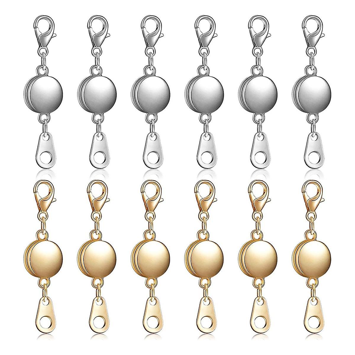 12 Pieces Locking Magnetic Jewelry Clasp Round Necklace Clasp Closures Bracelet Extender for Jewelry Making