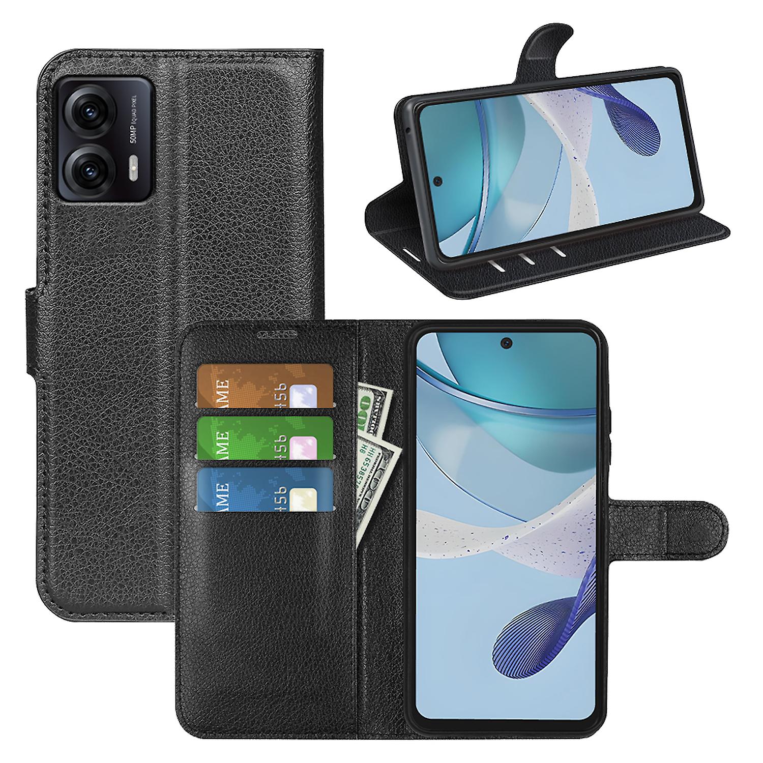 For Motorola Moto G85 5G Faux Leather Book Wallet Protective Case Black
