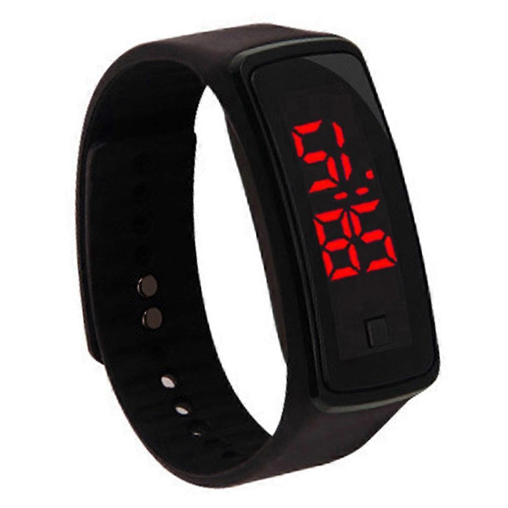 LED Electronic Watch Children Outdoor Wrist Watches Men Women Digital Watch Silicone Band Clock (Black)