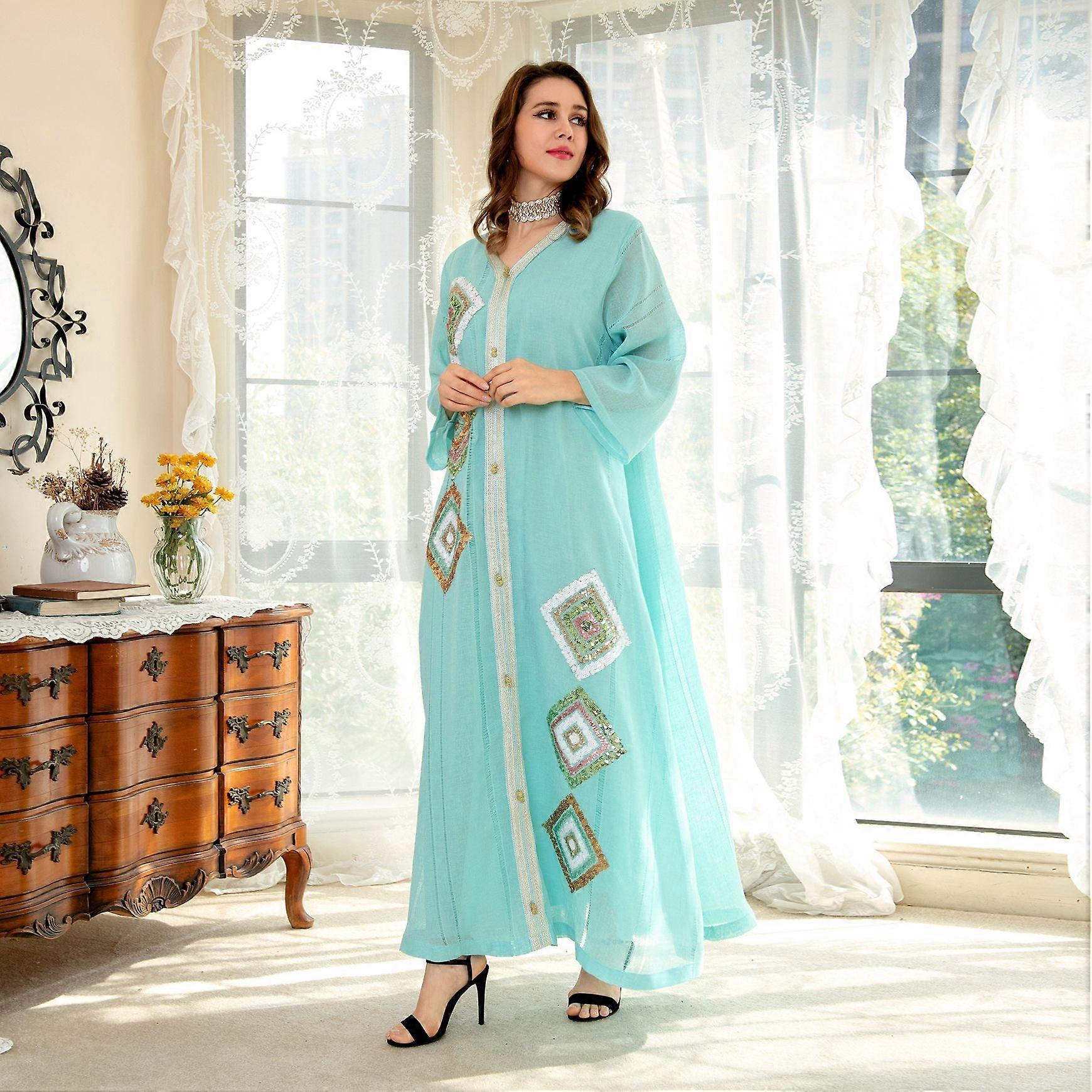 Jalabiya Cotton Linen Sequin Abaya Dubai Women Loose Muslim Long Dress  Morocco Kaftan Islam Party Evening Caftan African Dresses | Fruugo MY