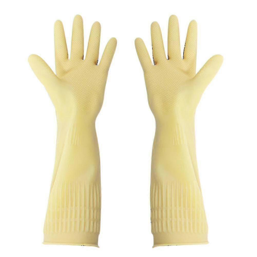Gants en caoutchouc de 38 cm Gants en caoutchouc longs réutilisables Gants de vaisselle pour le jardinage de cuisine (laiteux, l)