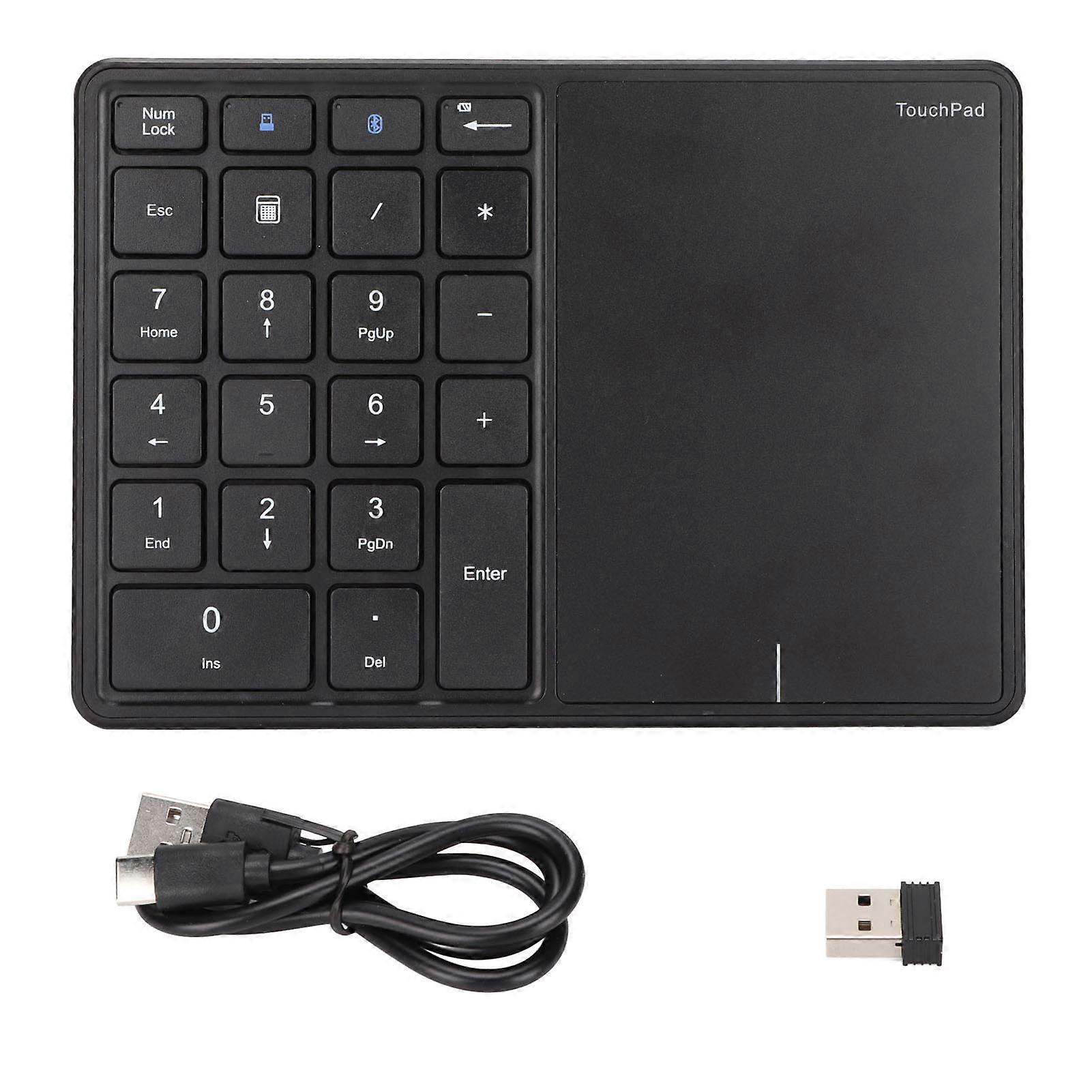 Wireless Numeric Keypad 2.4G Ergonomic 7.5 Degree Angle 10m Receiving Type C Port 22 Keys Number Keypad with Touchpad Black