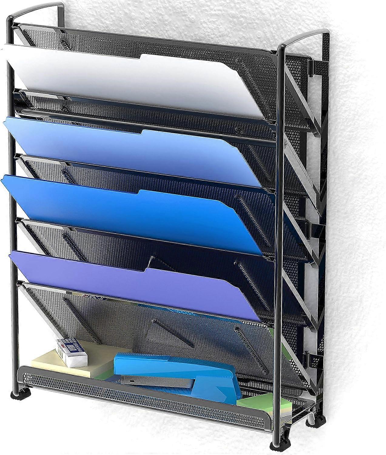 6 Tier Wall Mount Document Letter Tray Organizer, Black