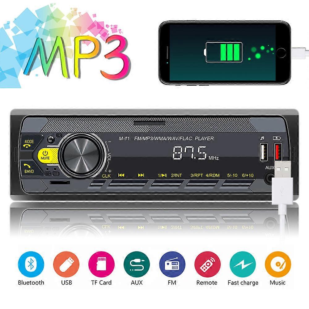 Single Din Car Bluetooth MP3 Player Car ISO Interface EQ Sound Fast Charging FM Radio AUX AI Voice Colorful LIghts