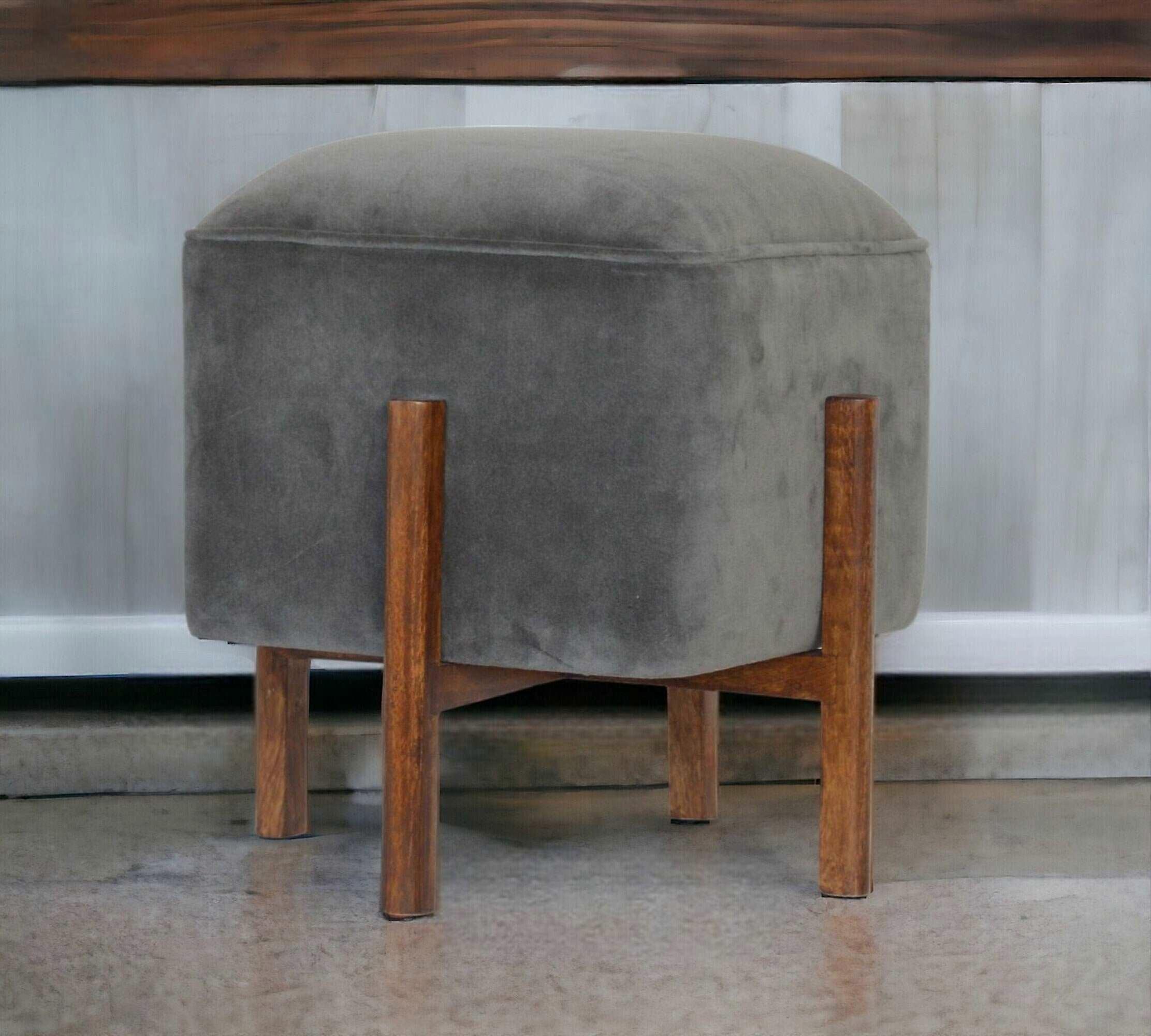 Small Grey Velvet Footstool
