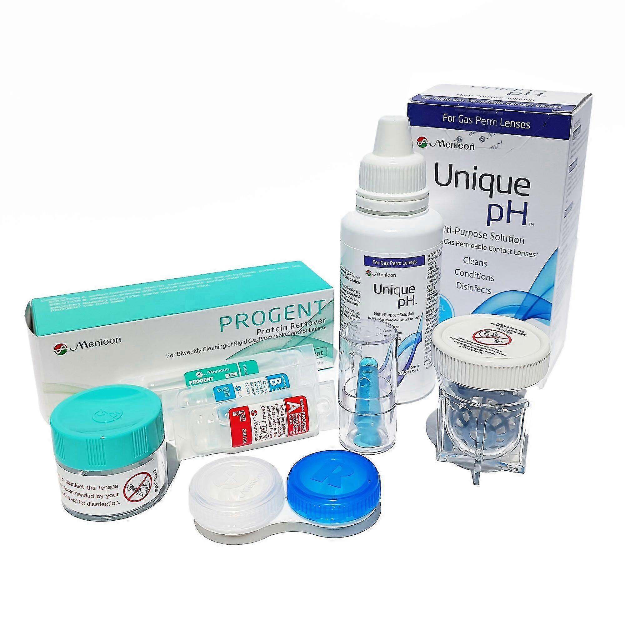 Menicon Progent 1-treatment, Unique Ph Saline Solution Travel Pack 2.5 Oz, Large Diameter Lens Case And Dmv Scleral Contact Lens Remover Bundle