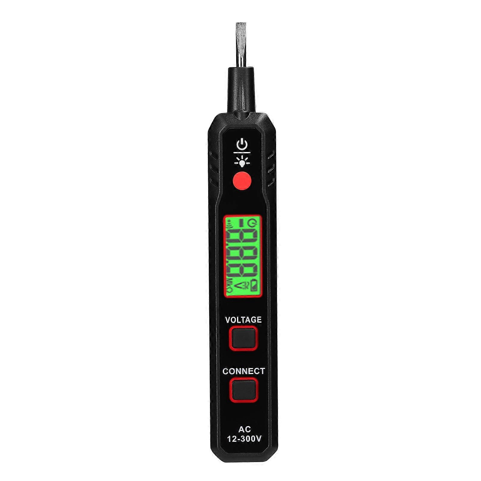LCD Display Electric Test Pen AC12-300V Voltage Tester Live/Zero Wire Detector Cable Breakpoint Finder with Flashlight and Sound Light Alarm Function