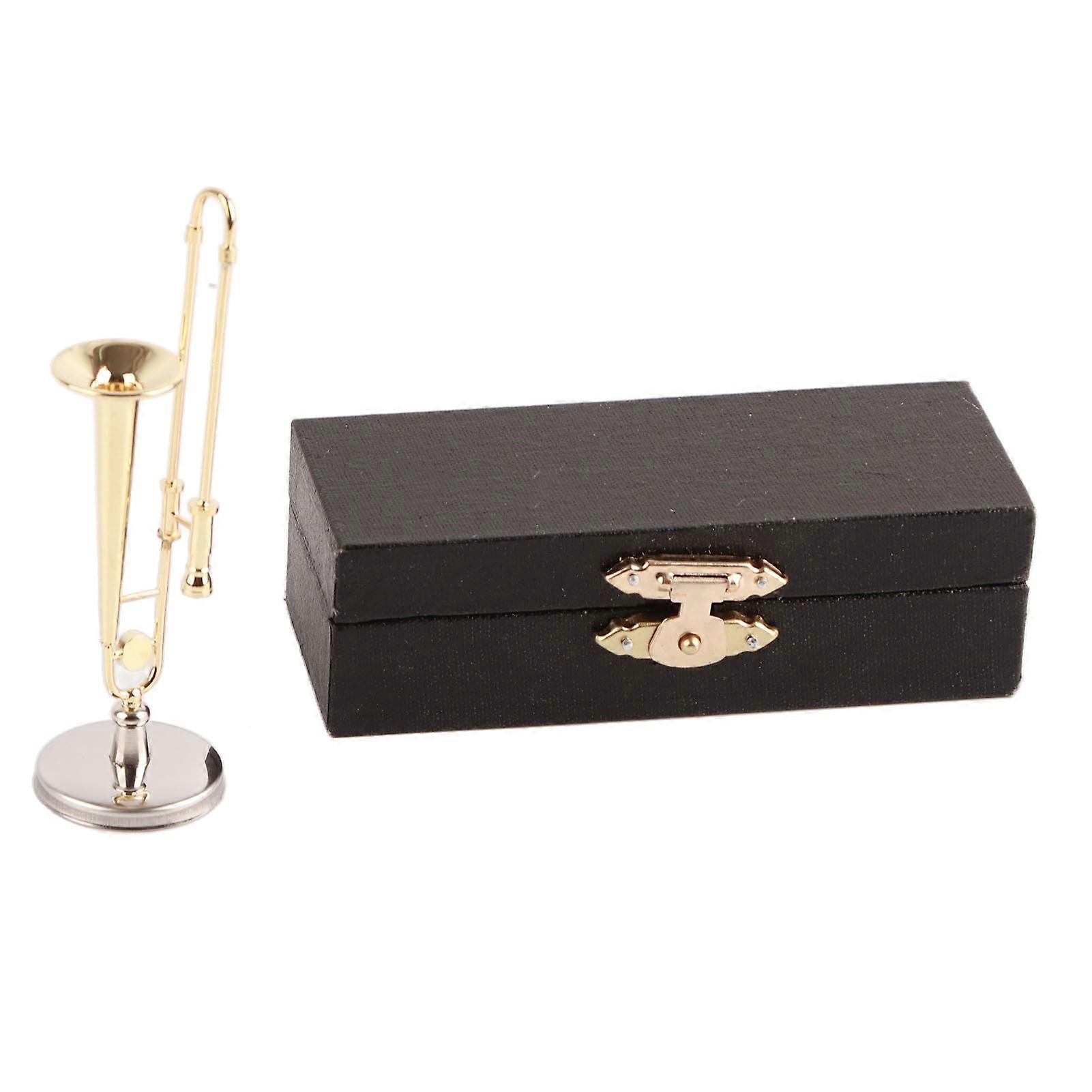 Dollhouse Trombone Model Simulation Brass Gold Plated Miniature Dollhouse Instruments Model for Dollhouse Accessories