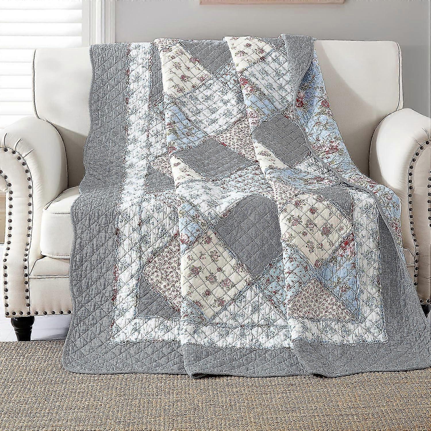 Blue Bedspread 150x200cm, Soft And Comfortable 100% Cotton Single Bedspread, Blue Patterned Patchwork Bedspread, Real Patchwork Bedspread, Suitable Fo