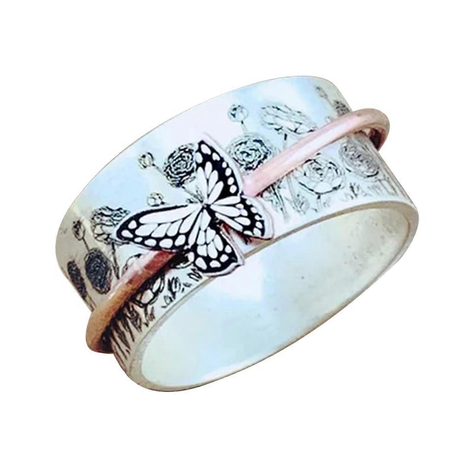Rotatable Butterfly Ring Stacking Band Ring for Woman Costume Matching Jewelry