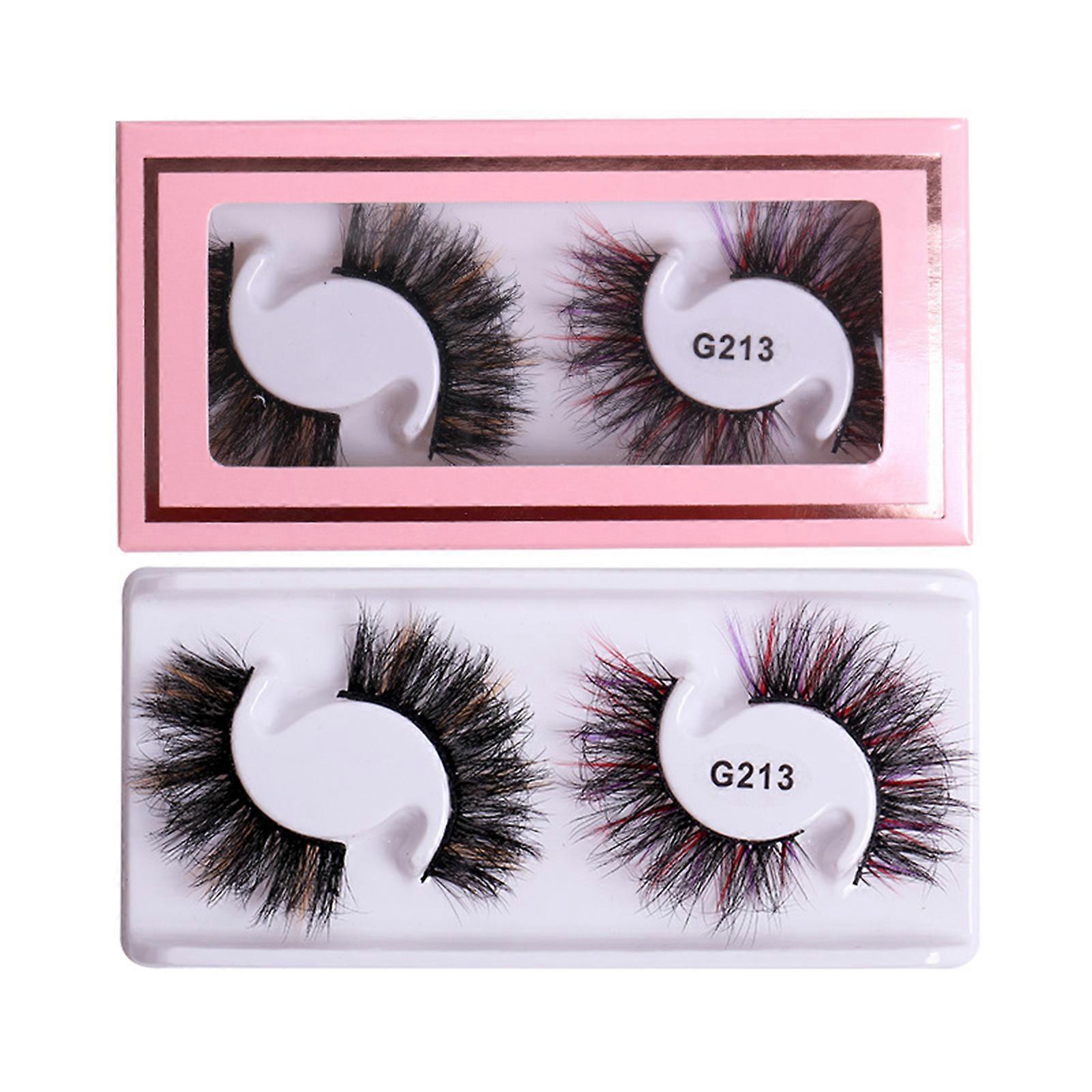 2 Pairs Mixed Color Eyelashes 8D Dense Curl Dramatic Volume with Exquisite Pink Box