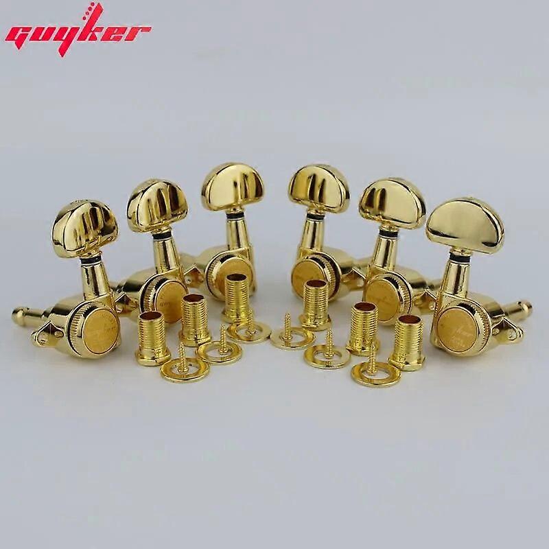 1 Set  3R3L Locking String Sealed Tuning Key Pegs Gold Tuners Set Replacement for LP SG Style Electric Guitars