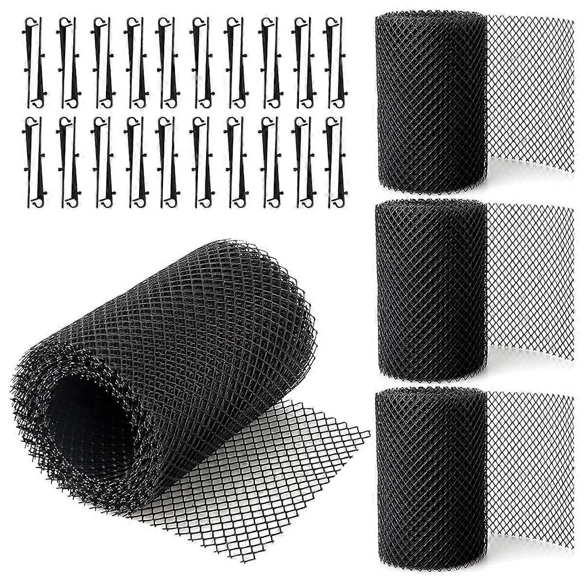 4Pack Gutter Guard Mesh Rolls, 20 Feet Gutter Leaf Guards with 40 Clip Hooks, DIY Rain Gutter Cover