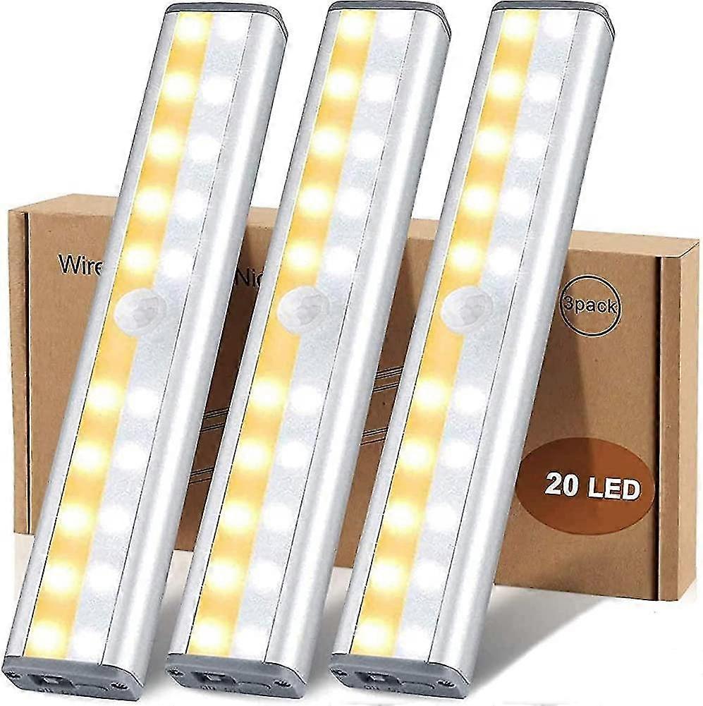Motion Sensor Under Cupboard Lights,20 Led Usb Rechargable Under Cabinet Lights,3 Color
