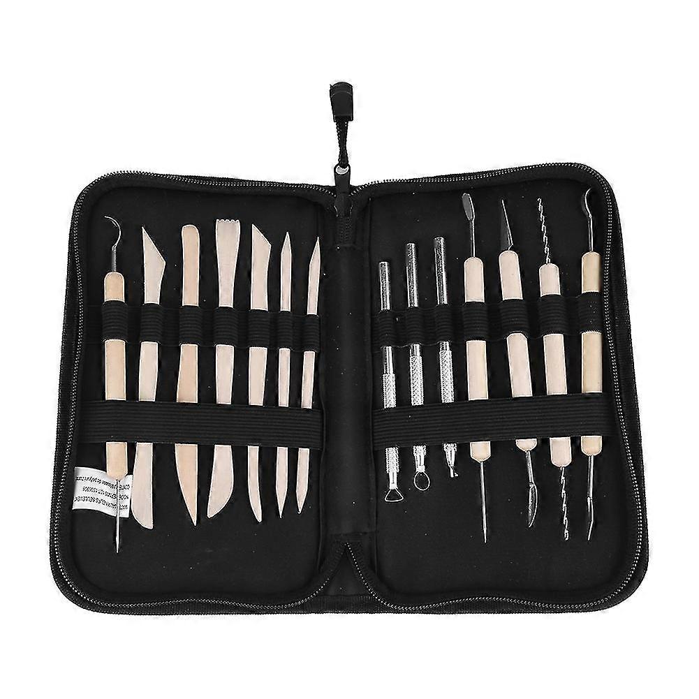 14pcs Wooden Wax Clay Pottery Carving Modeling Sculpture Diy Craft Tool With Oxford Cloth Bag