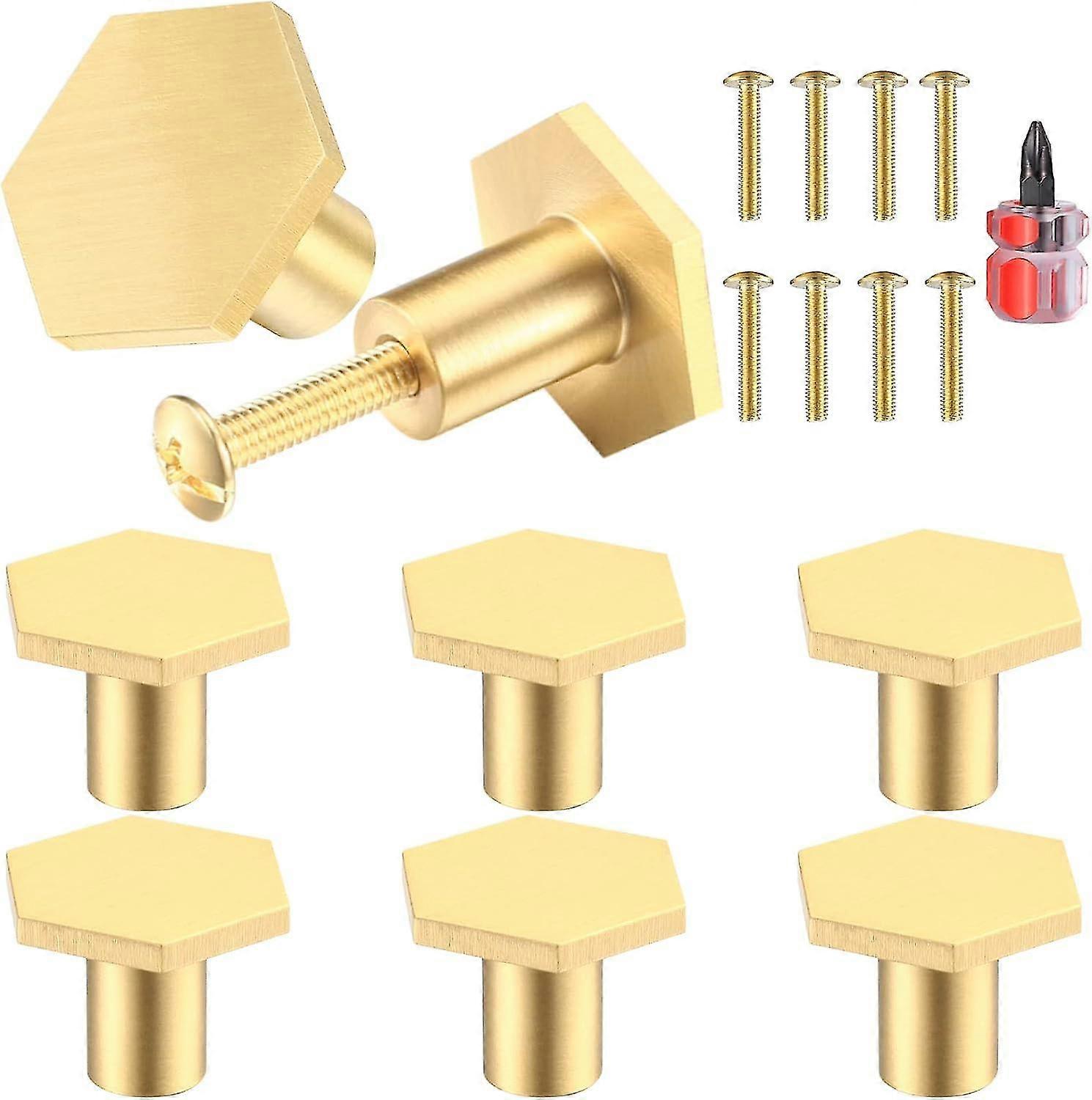 10 Pieces Solid Brass Cabinet Knobs, Hexagonal Door Knobs, Gold Dresser Drawer Handle Knobs, For Cabinets, Cupboards, Dresser Drawer, Bathroom, Kitche
