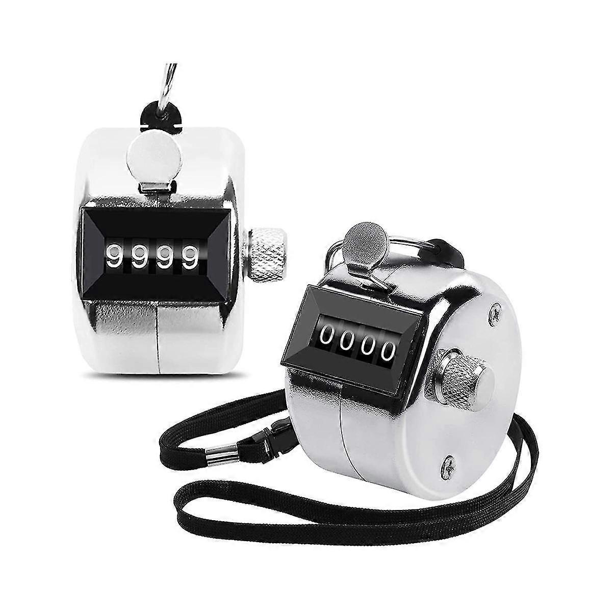 2 Pack Metal Hand Counter Four-digit Counter With Lanyard Silver Counter Click Counter Handheld Click Counter
