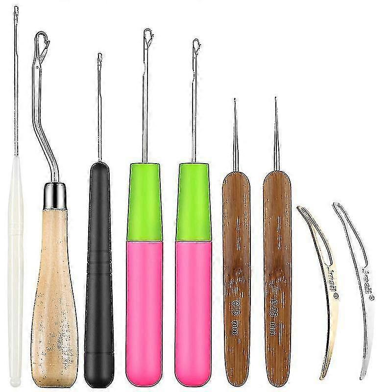 9 piezas Bent Latch Hook Crochet Needle Set Latch Hook Dreadlocks Tool