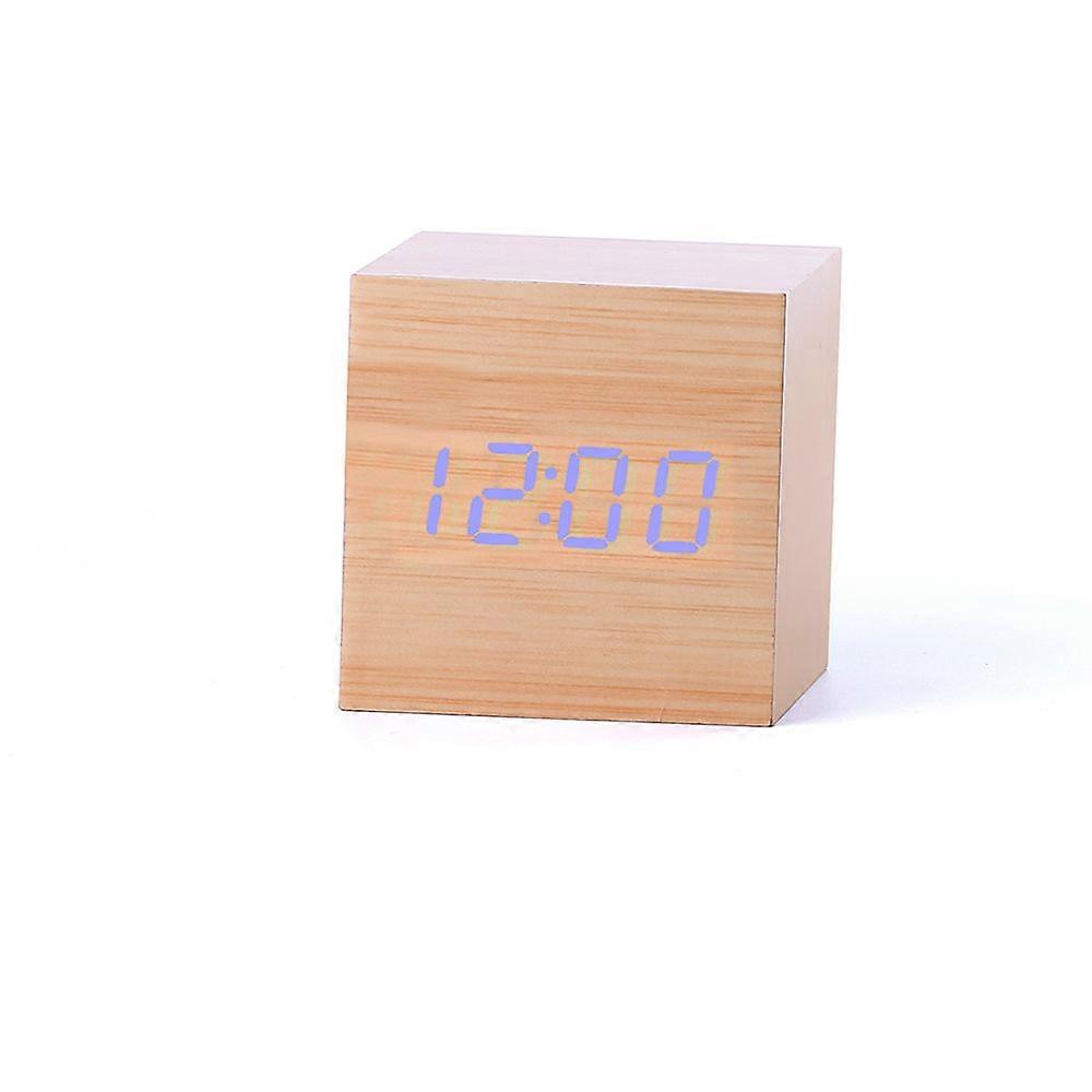 Sound Control Wooden Wood Square LED Alarm Clock