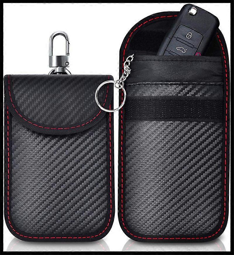 2 Pack Carbon Fiber Rfid Electromagnetic Shielding Key Case Mobile Phone Car Key Signal Shielding Bag Anti-induction