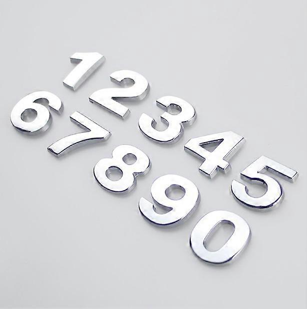 10pcs Stereoscopic Metal Number Plate Modern House Hotel Address Numbers Sticker Plate Sign (0-9, One for Each Number) (Silver)