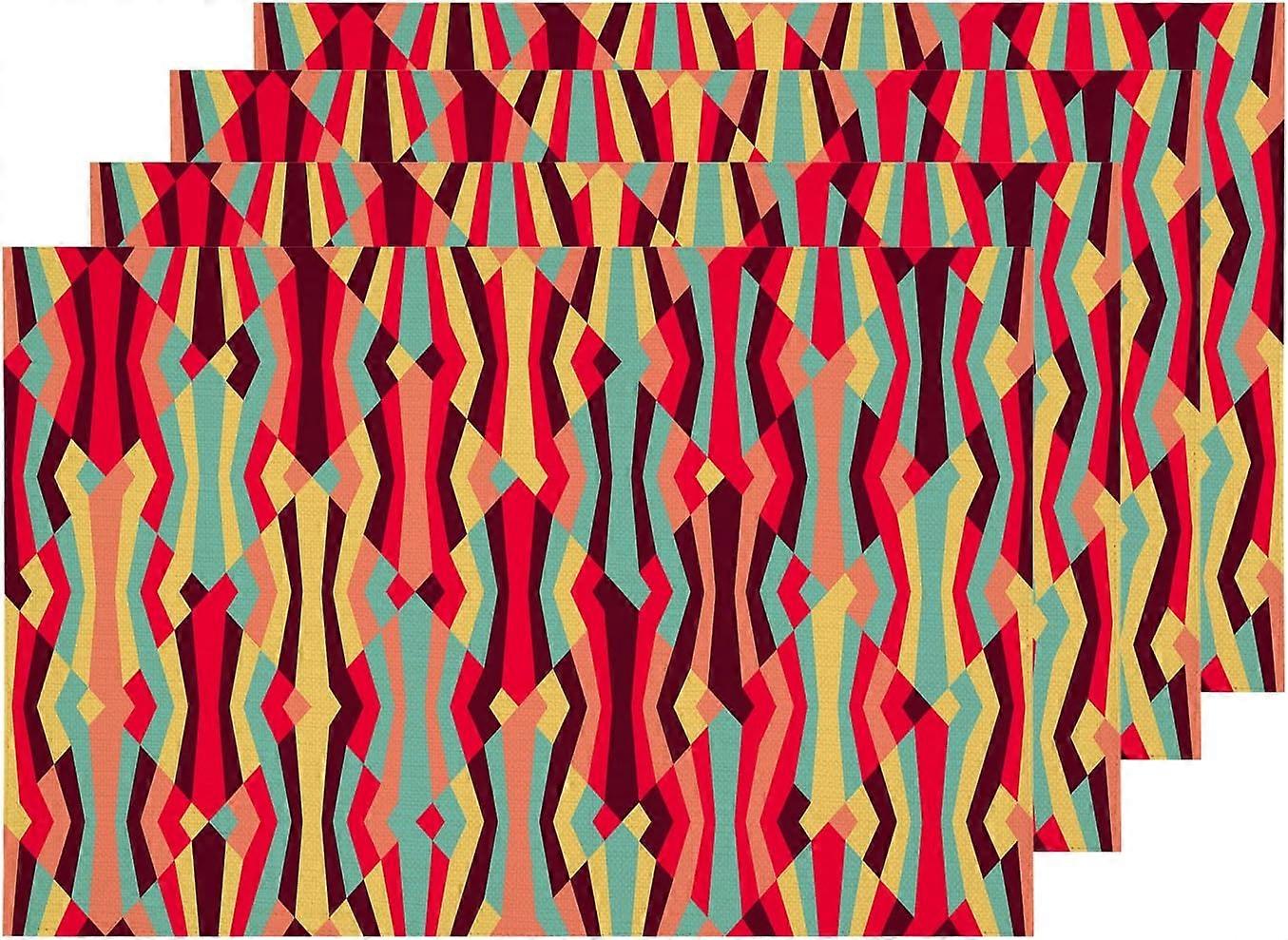 Multicolor Geometric Placemats, Colorful Abstract Vector Table Mat Linen Burlap Washable Double-Deck Heat Insulation for Dining Table Kitchen Table Se