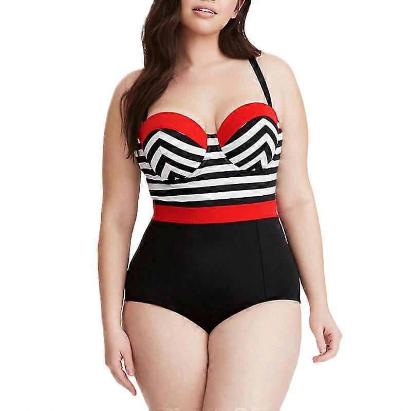 Plus Size Lady Padded Monokini One-Piece Swimsuit Beach Swimwear