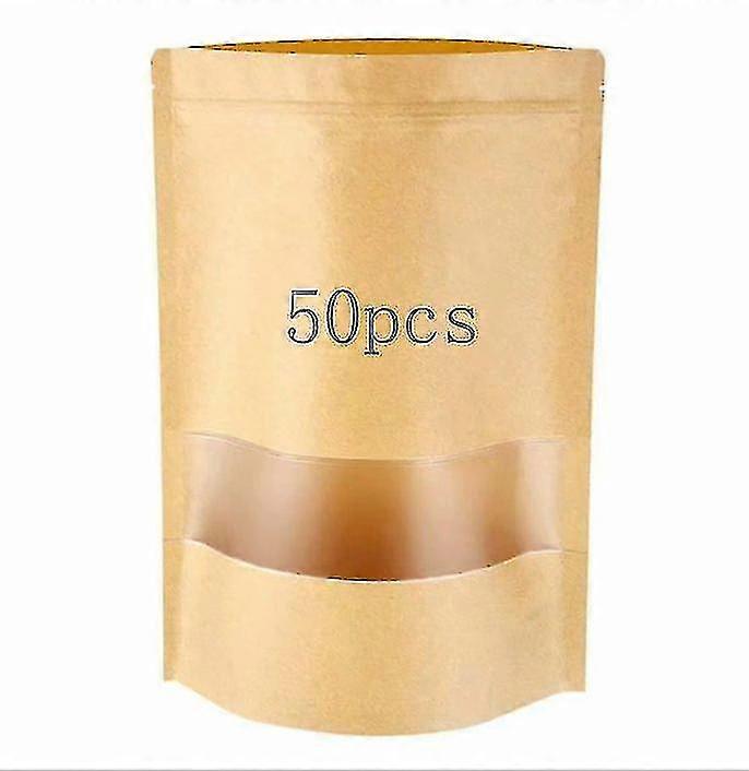 Self-supporting Transparent Kraft Paper Bag With Round Window, Small Plastic Zipper Food Bag, With Notch And Clear Window, 15 * 22cm