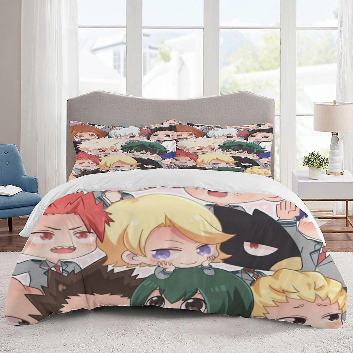 v1186 Lakan Sängkläder My hero academia sängkläder set Tecknad påslakan Lätta 3-delade insatsset för barn pojkar flickor (1 påslakan och 2 piller