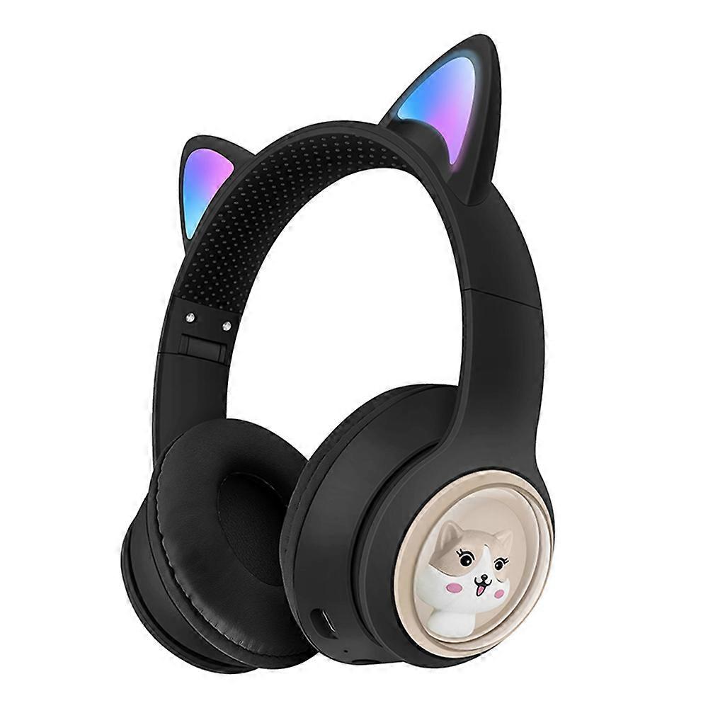 AKZ-01 Cute Cat Ear Kids Bluetooth Headphone Stereo Music Head-mounted Headset with Colorful Light -