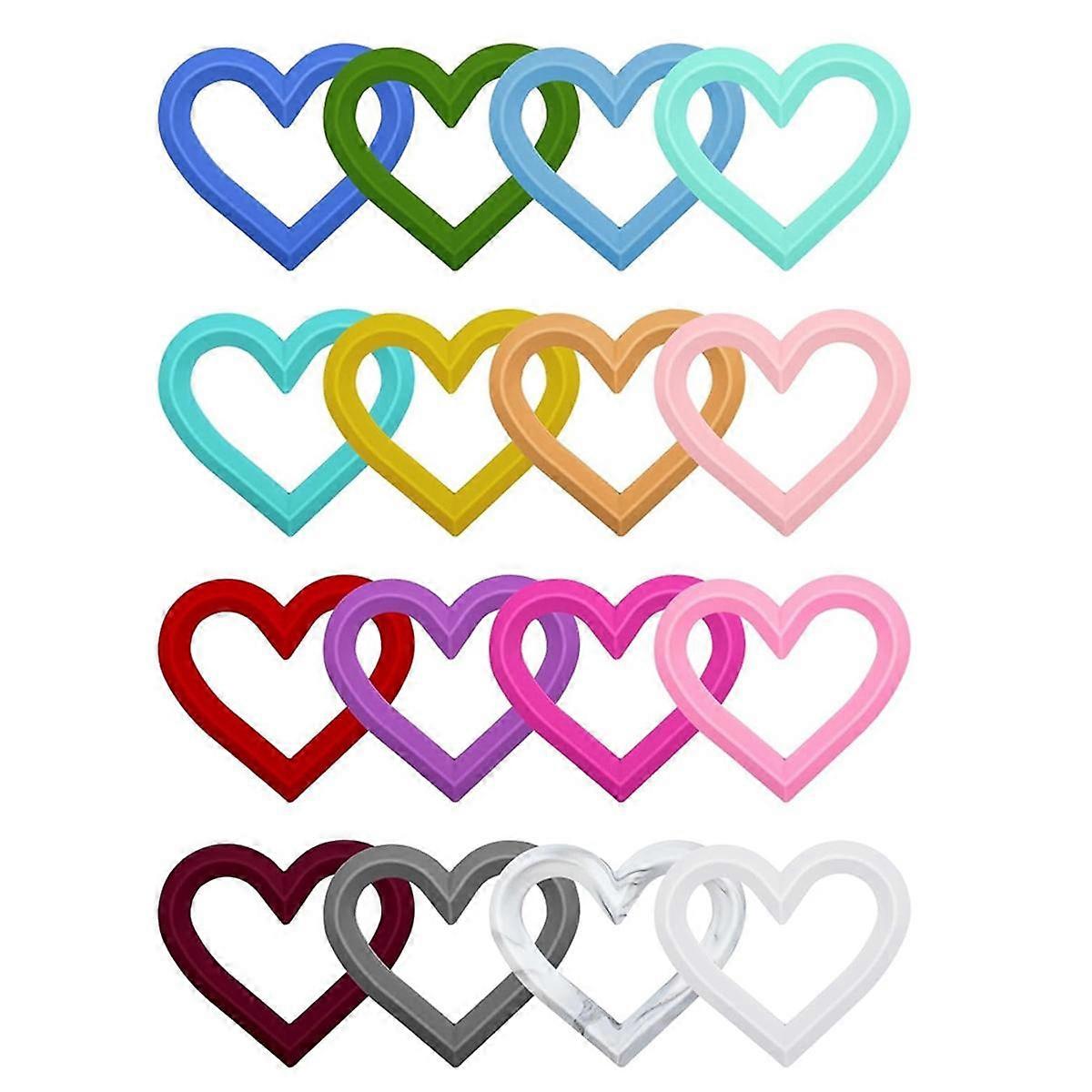 16 Pcs Silicone Beadable Rings 65Mm Silicone Bead Ring Round Silicone Bead Loop with 2 Hole (Heart)