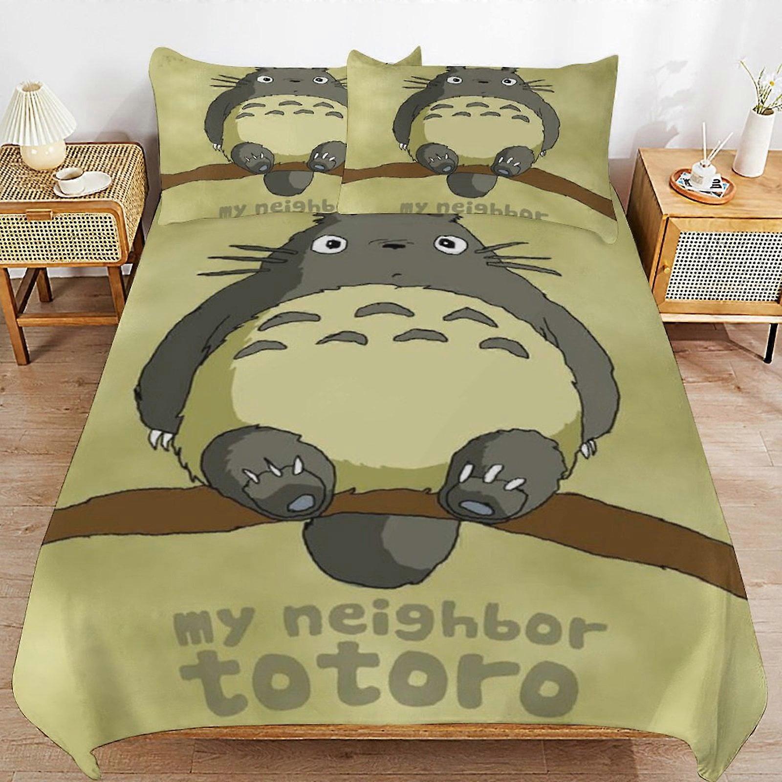 sengetøy sett CA33 Min nabo Totoro seng dynetrekk mikrofiber sengesett 3D-trykt lett 3-delt dynesett, 1 dynetrekk og 2 pute 