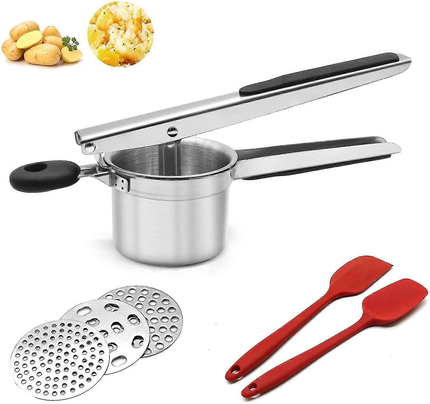 Puree Press, Stainless Steel Potato Press With 3 Interchangeable Discs