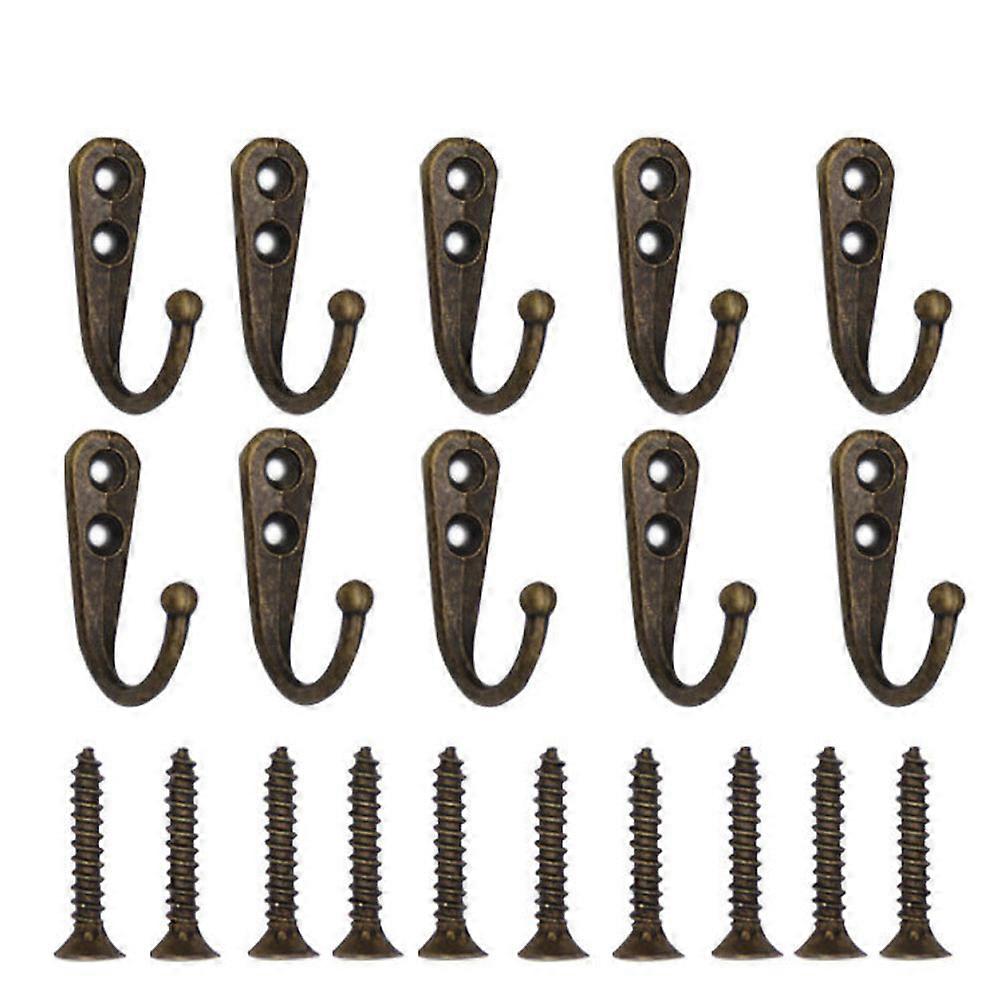 10pcs Single Hooks Bronze Wall Hooks Coat Hook Bronze Tone Fitted with Mounting Screws