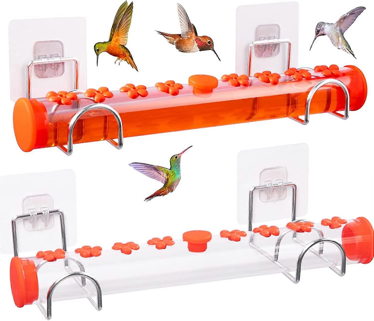 40CM Window Hummingbird Feeder with Strong Suction Cups- Horizontal Humming Bird Feeders with 16 Feeding Ports for Outdoor Window Mount