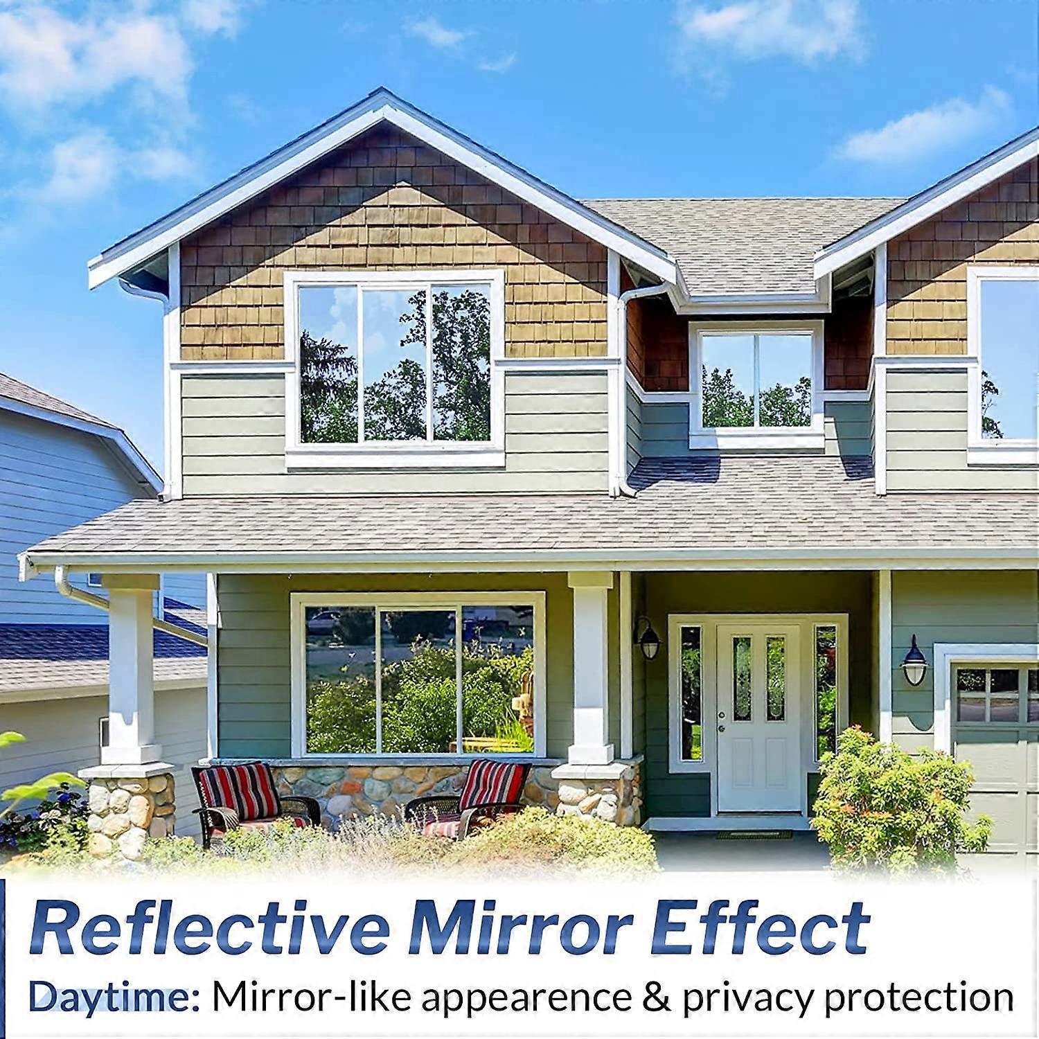 Privacy Window Film Adhesive Window Film One Way Mirror Effect Heat Resistant Mirror Paper One Way Blackout Mirror Foil Anti UV Sun Protection Silver