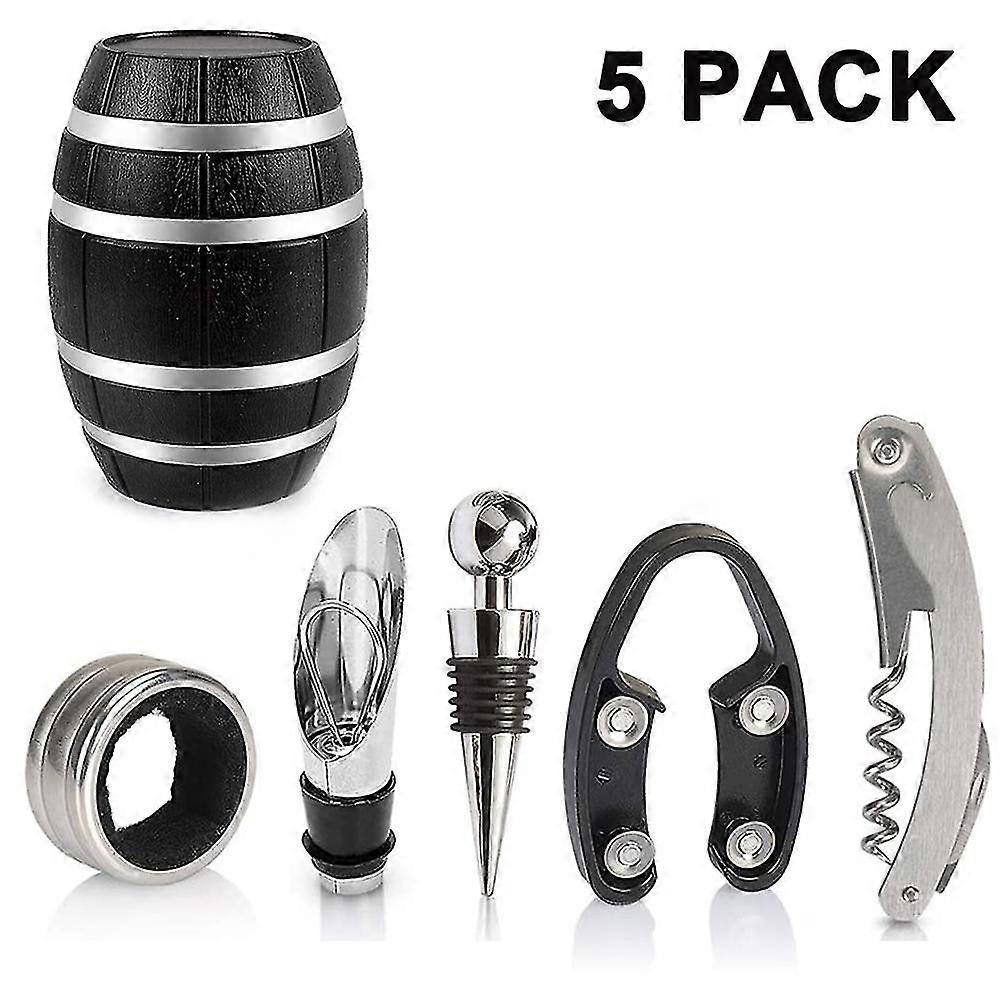 5-piece Set Plastic Wine Barrel Shaped Wine Accessories Gift Set