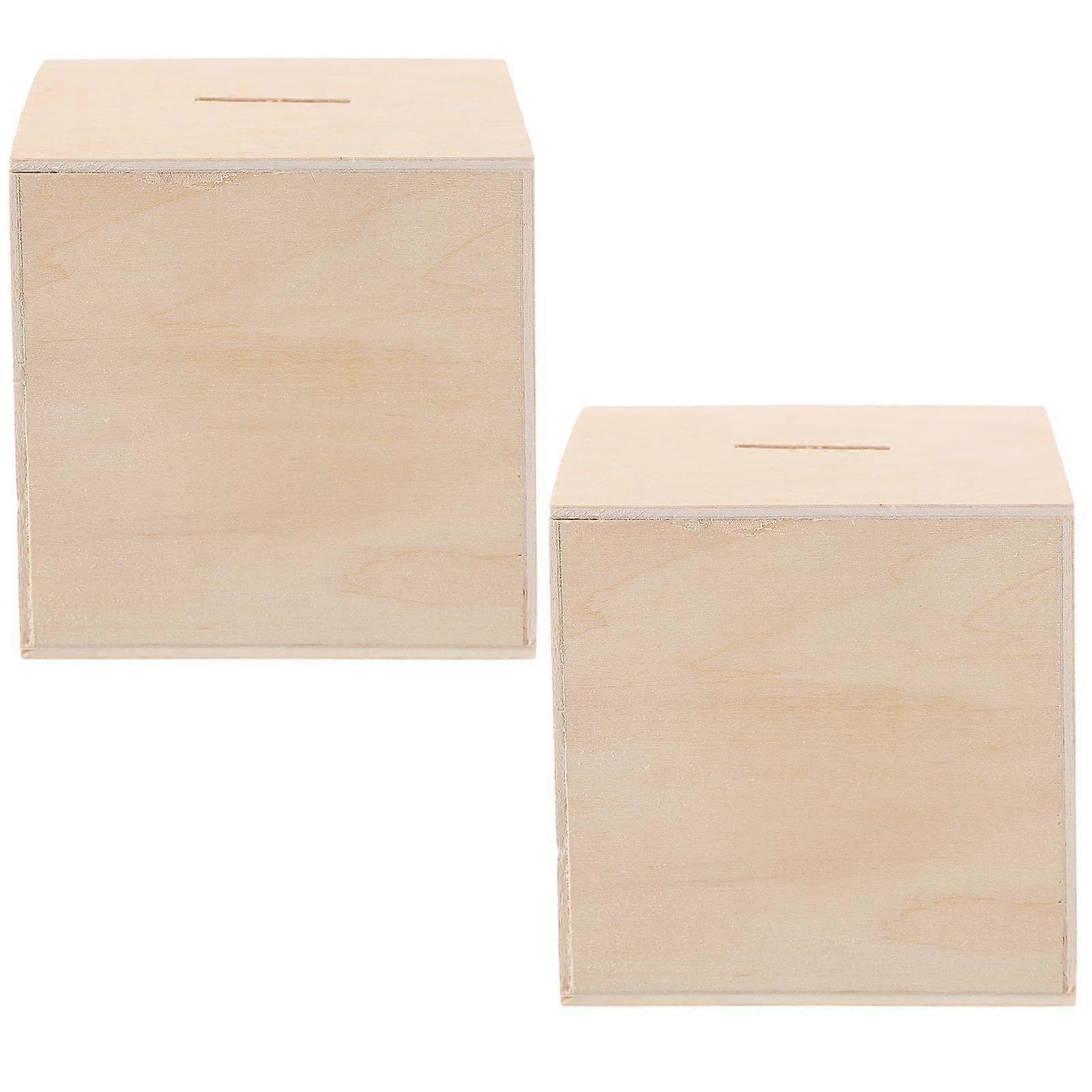 2 Pcs Wooden Piggy Bank Decor Change Container Other Educational Toys Cute Coin Storage Cases Child Multi-function Saving DIY