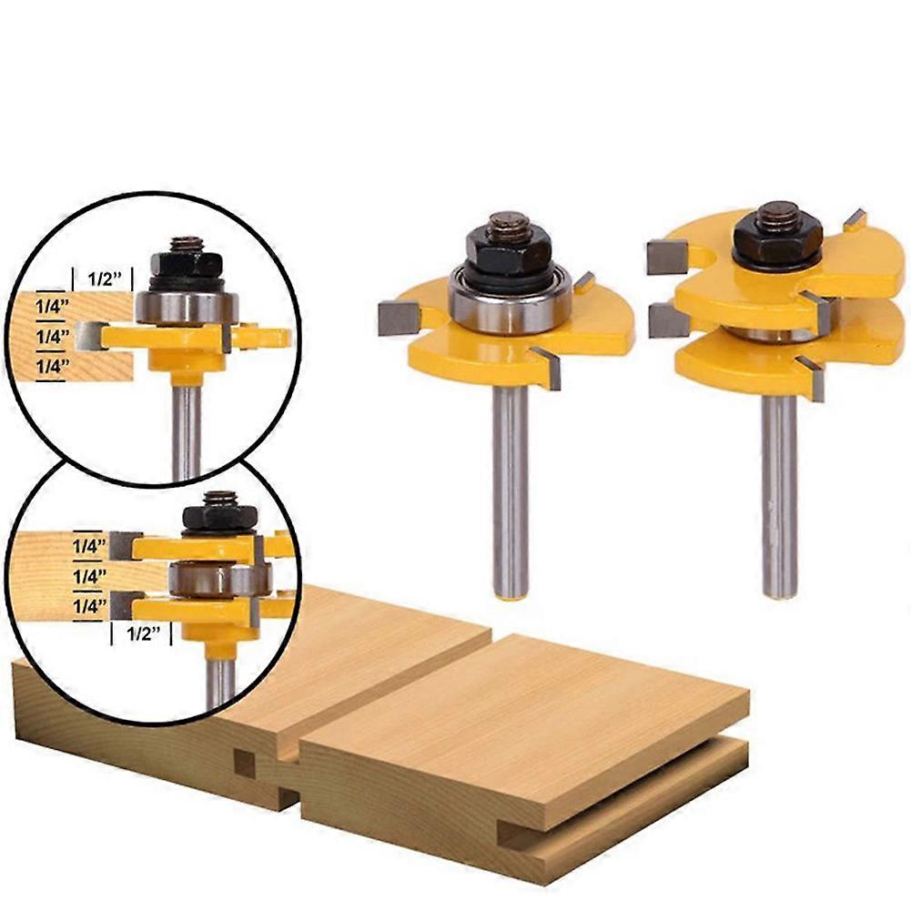2x Tongue Groove Set Router Bits Adjustable 1/4" Wood Door Flooring Carbide