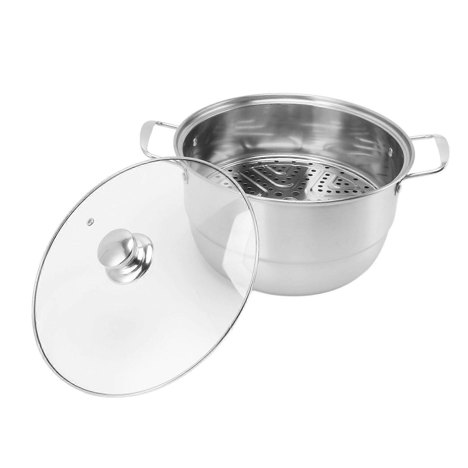 Stainless Steel Steam Pot Multipurpose Thickened Multi Layer Large Capacity Martensite Steaming Pot with Glass Lid Double Layers