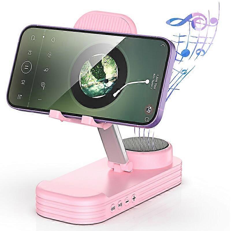 Cell Phone Stand with Wireless Bluetooth Speakers,Angle Adjustable Strong Pedestal Phone Stand for Desk,HD Sound and Bass Audio Components