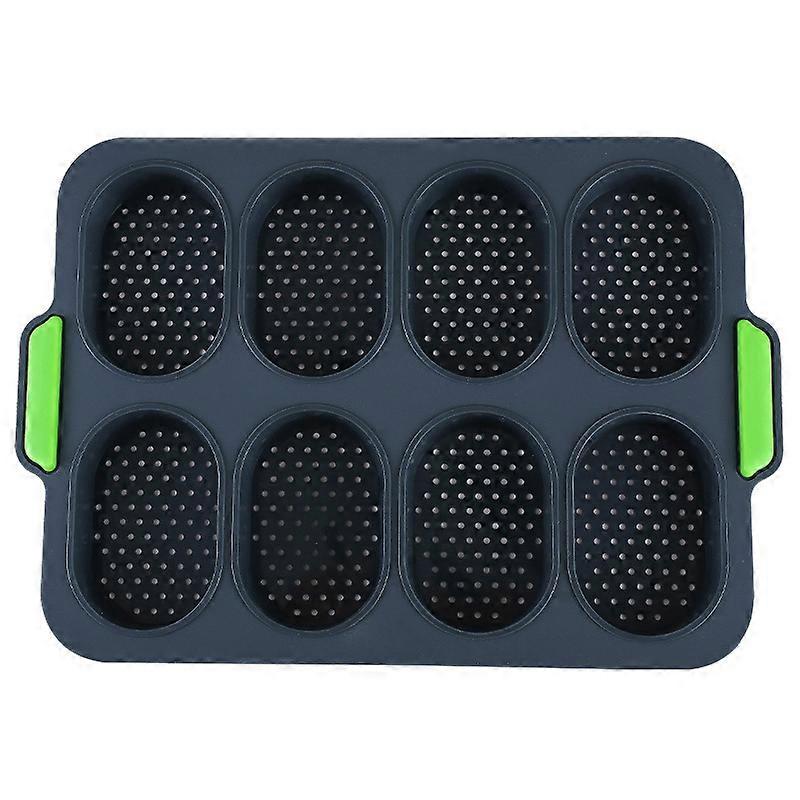 תבנית סיליקון אובלית 8 רשתות, תבנית בגט נון סטיק, תבנית תבנית מיני קייק, תבנית בגט להכנת בראוניז ולחמניות מקל לחם, בצק פריך, 34.5 ס"מ