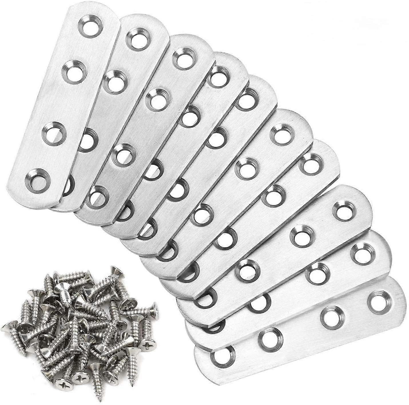 Fixation Plaques plates droites, 10pcs Pieds de montage Supports plaqués Support de réparation Meubles Acier inoxydable 76 x 16 mm