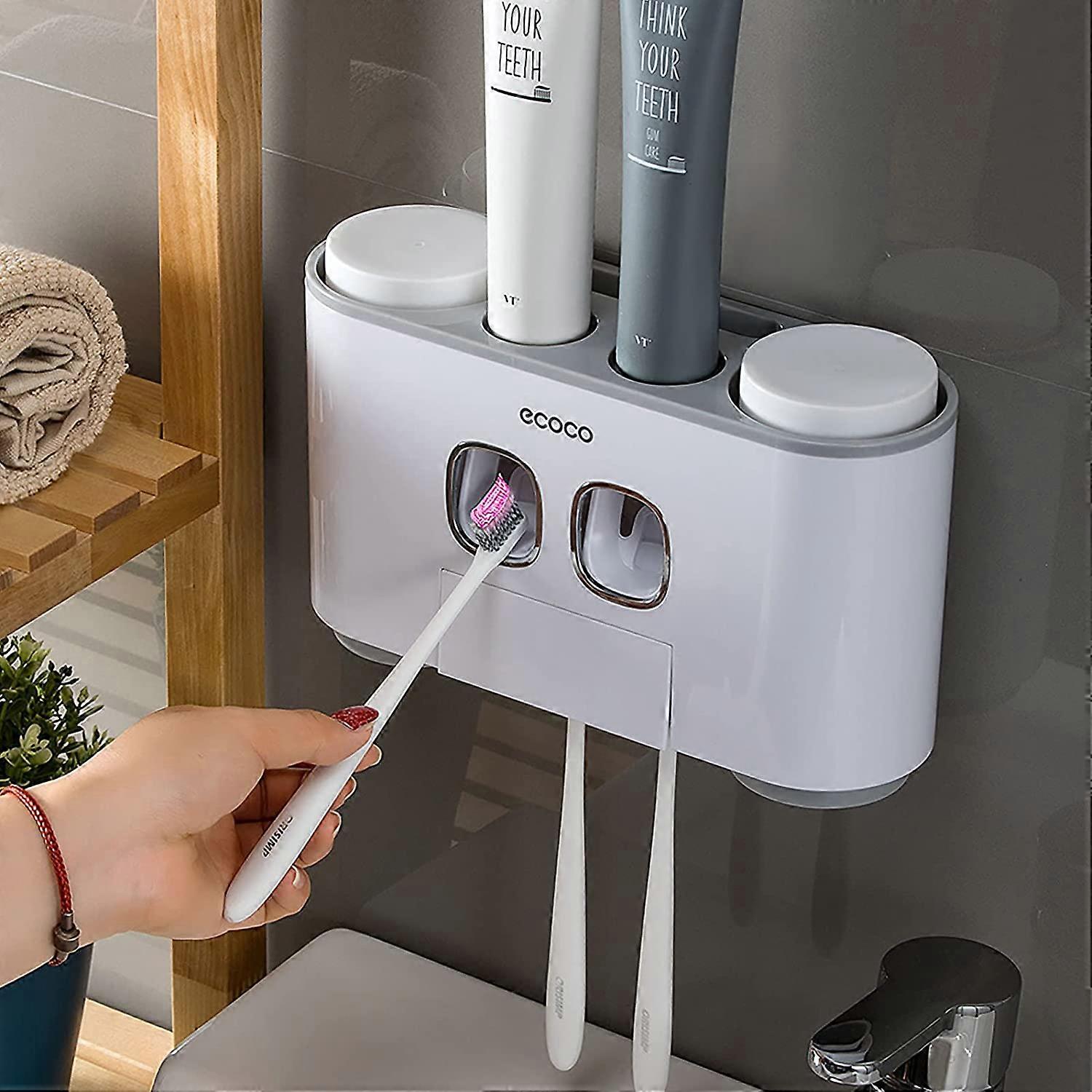 Toothbrush Holder for Bathroom Wall Mounted - Automatic Toothpaste Dispenser Squeezer Bathroom Organizer Accessories Sets