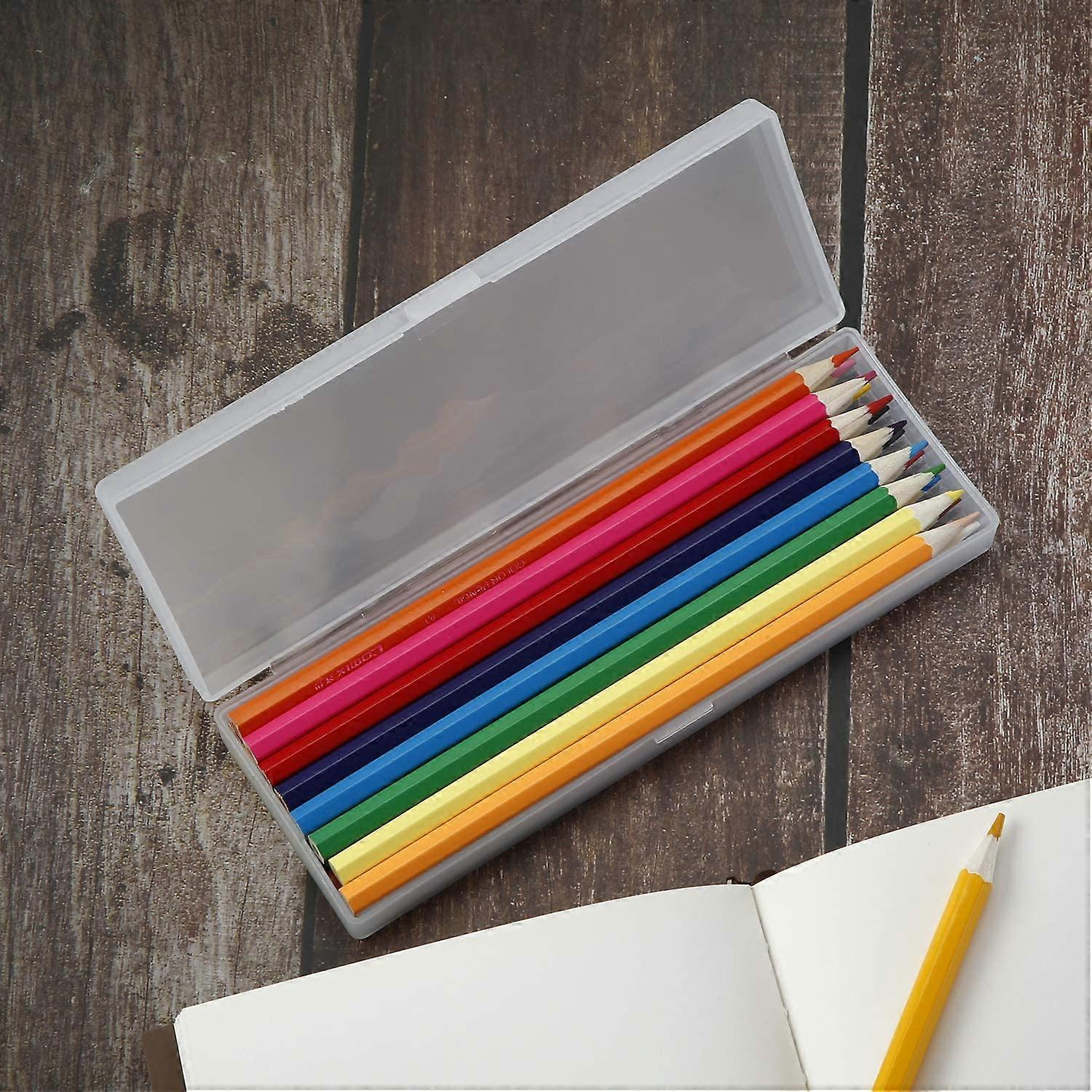 4 Pieces Plastic Pencil Case Plastic Stationery Case with Hinged Lid  (White)