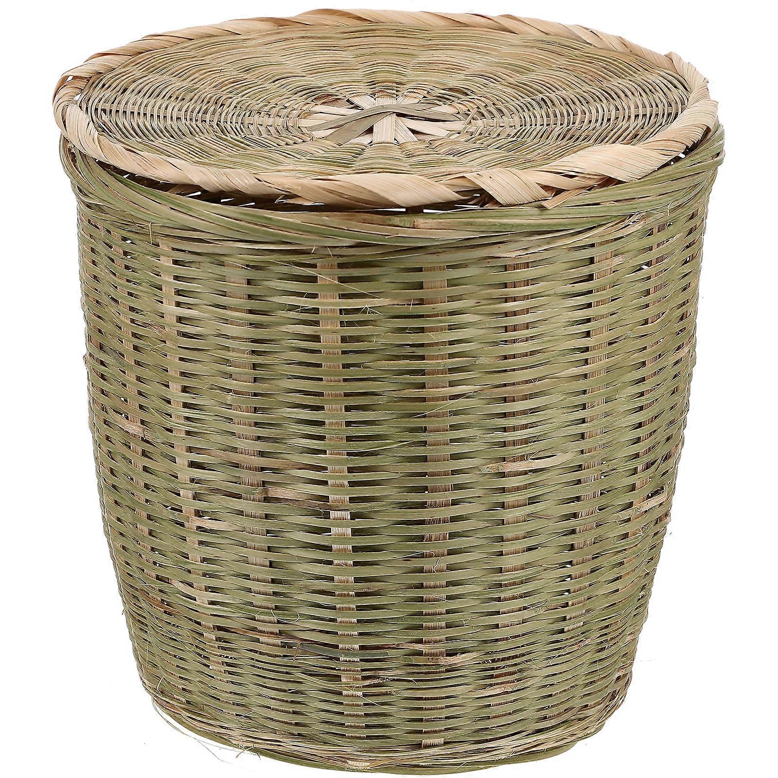 Kitchen Bamboo Woven Storage Basket Versatile Vegetable Storage Basket Trash Can with Lid