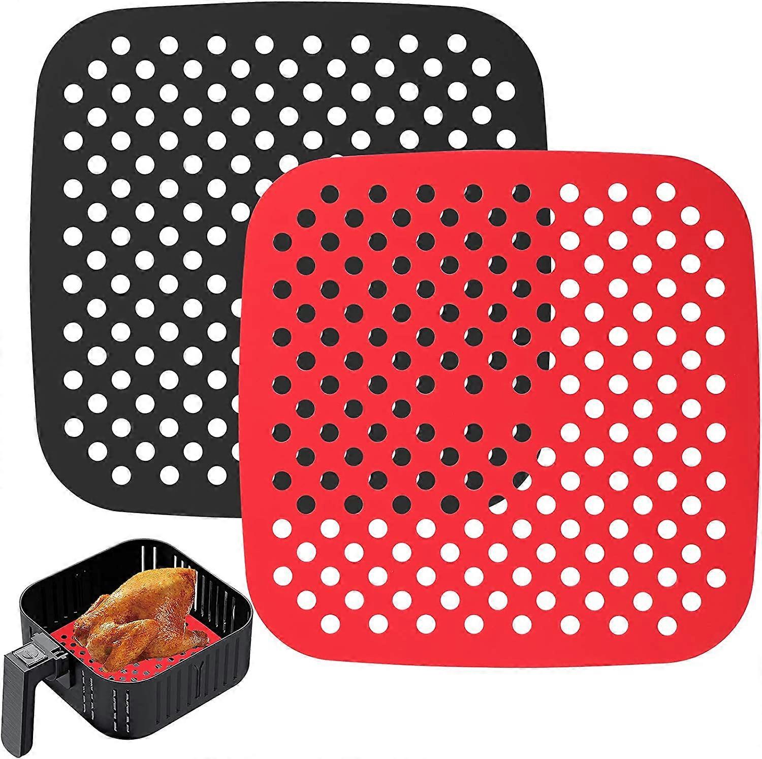 Reusable Air Fryer Liners Silicone, 8.5 Inch Square Non-Stick Basket Mats Accessories, Bamboo Steamer Liners, For 5.8 Qt & Larger Air Fryers, Replacem