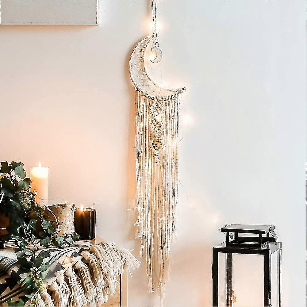 Macrame Wall Hanging With Led Light,moon Dream Catcher Woven Tapestry
