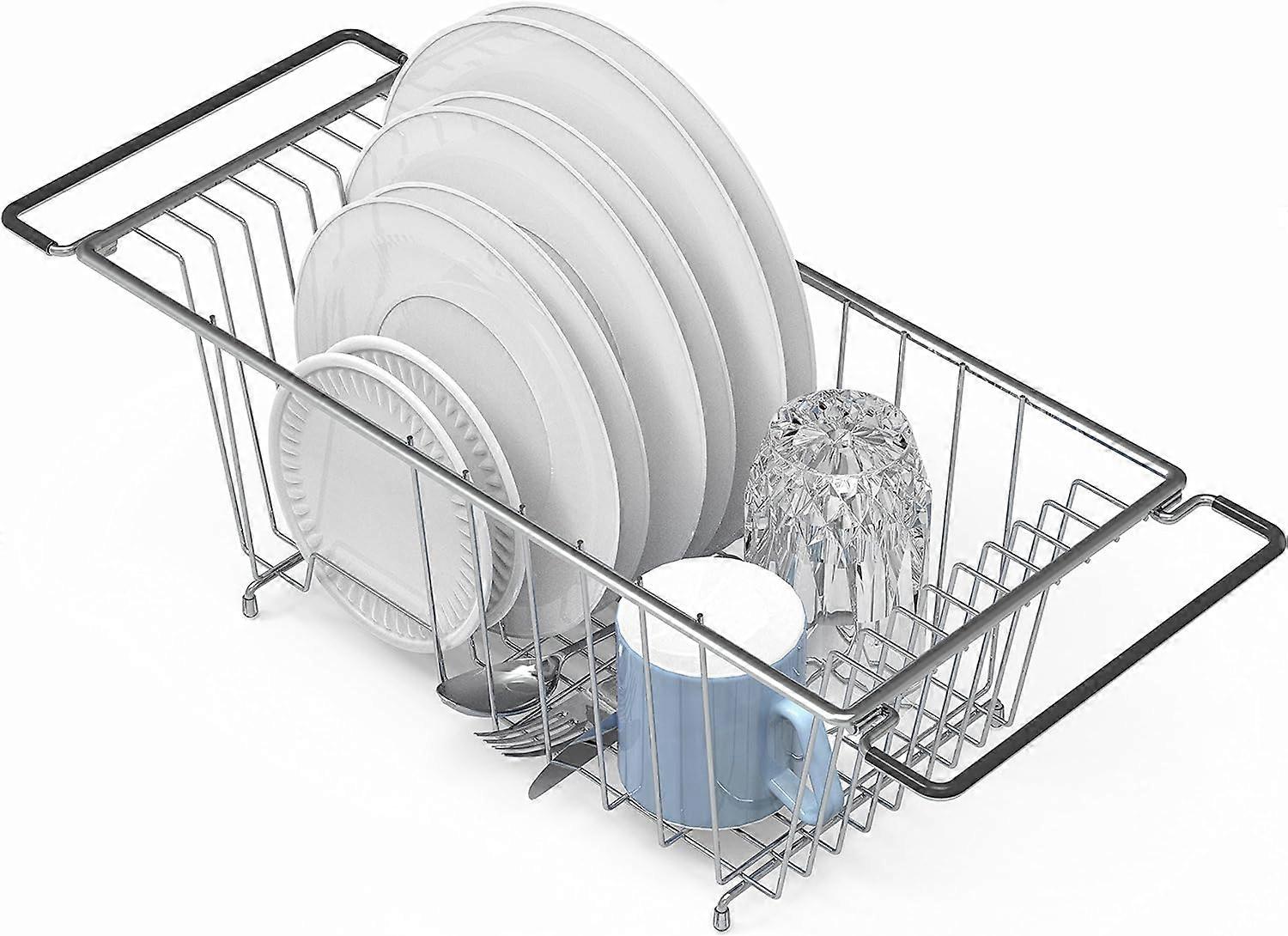 pleHouseware Vask Drainer, Over Sink Dish Drying Rack, Krom Medium